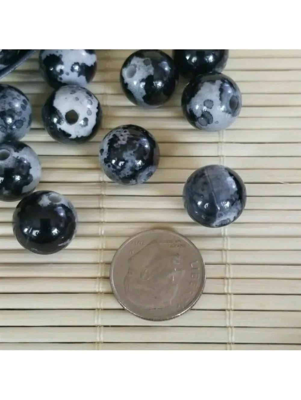 New Vintage Retro Black Grey Cow Animal Print Beads 20 pcs